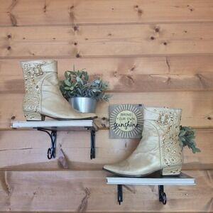 Fantasy Collection Vintage 80s Gold Metallic Studded Leather Boot Western Sz 7.5